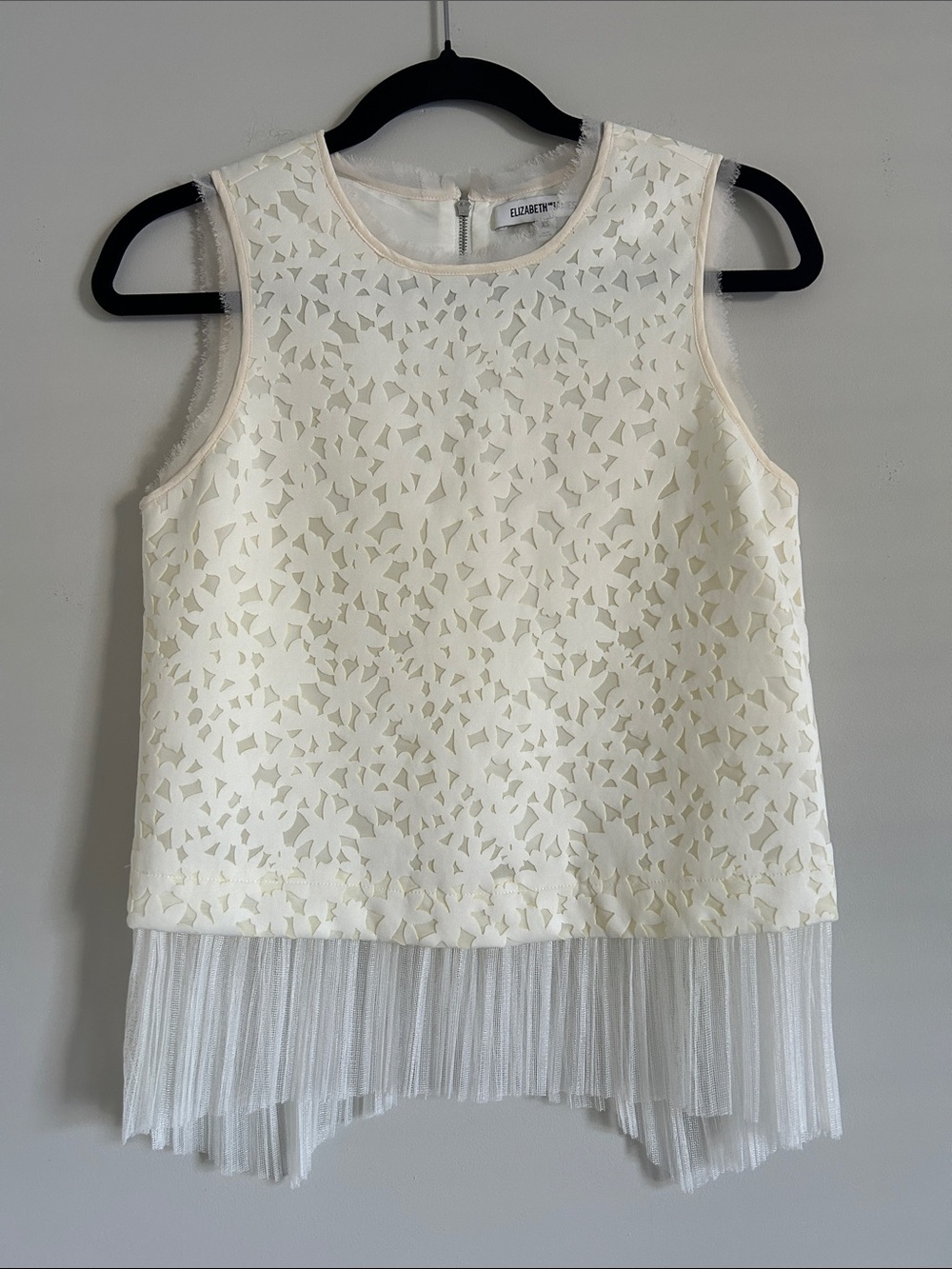 Elizabeth and James Cream Floral Laser-Cut Sleeveless Top